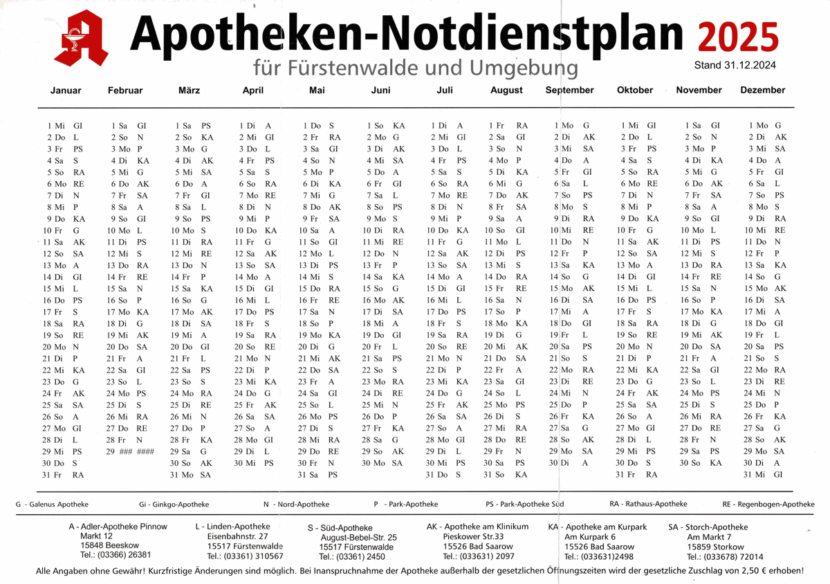 Notdienstplan 2025 Notdienstplan 2025